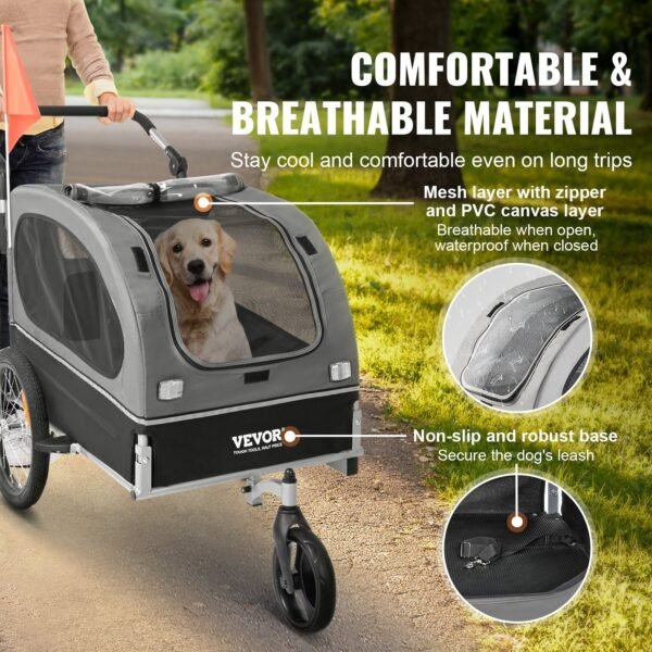 Dog Bike Trailer, Supports Up To 88 Lbs, 2-in-1 Pet Stroller Cart Bicycle Carrier, Easy Folding Cart Frame With Quick Release Wheels, Universal Bicycle Coupler, Reflectors, Flag, Black/Gray