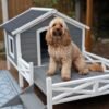 PawHut Small Medium Dog House With Porch, Grey