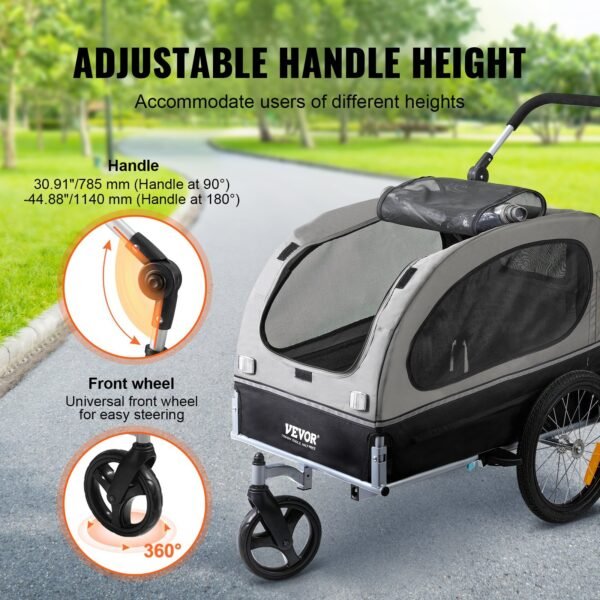 Dog Bike Trailer, Supports Up To 88 Lbs, 2-in-1 Pet Stroller Cart Bicycle Carrier, Easy Folding Cart Frame With Quick Release Wheels, Universal Bicycle Coupler, Reflectors, Flag, Black/Gray