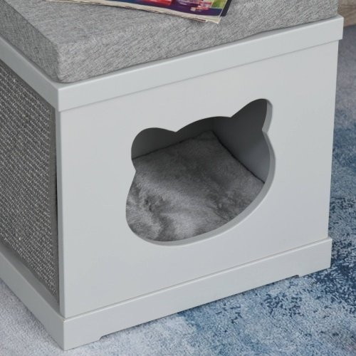 PawHut Cat House Bed Kitten Cave Cube Indoor For Small Pet With Removable Sisal Scratching Pads Soft Cushions, 41x30x36 Cm, Grey