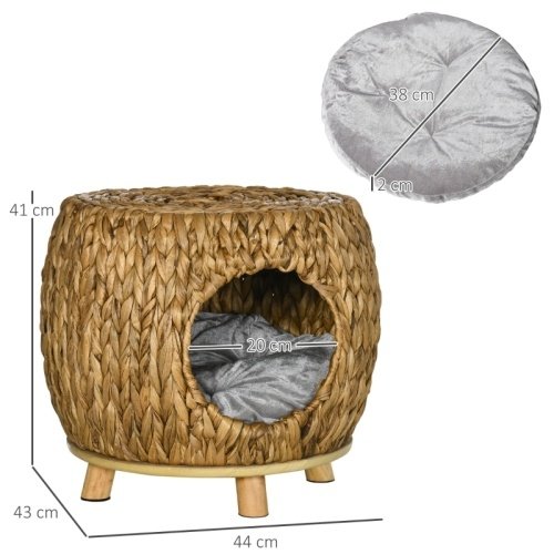 74fa463c-3234-4b69-bc4b-9ccf7edd6d66.jpg PawHut Wicker Cat Bed Cat House Stool With Washable Cushion, 44 X 43 X 41cm