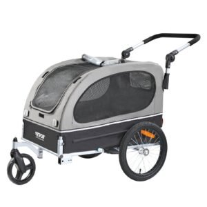 Dog Bike Trailer, Supports Up To 88 Lbs, 2-in-1 Pet Stroller Cart Bicycle Carrier, Easy Folding Cart Frame With Quick Release Wheels, Universal Bicycle Coupler, Reflectors, Flag, Black/Gray