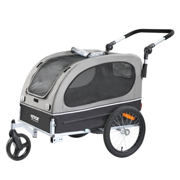 Dog Bike Trailer, Supports Up To 88 Lbs, 2-in-1 Pet Stroller Cart Bicycle Carrier, Easy Folding Cart Frame With Quick Release Wheels, Universal Bicycle Coupler, Reflectors, Flag, Black/Gray