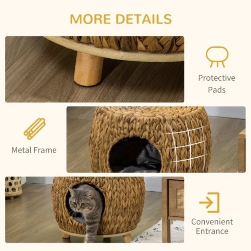 ea2d42d4-521f-46fd-8ec7-eb60198678de.jpg PawHut Wicker Cat Bed Cat House Stool With Washable Cushion, 44 X 43 X 41cm