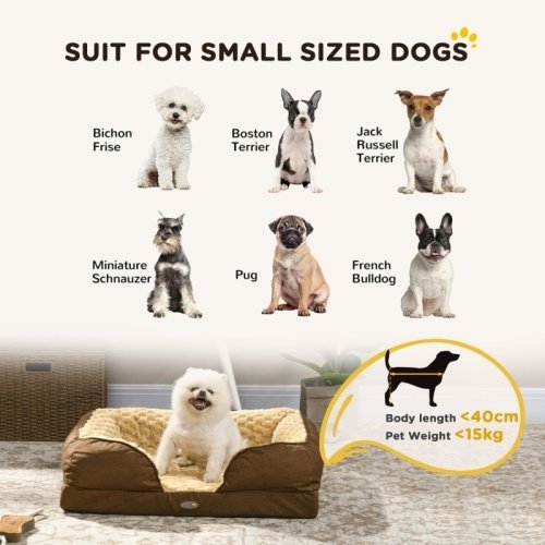 PawHut Calming Dog Bed Pet Mattress W  Removable Cover, Anti-Slip Bottom, For Small Dogs, 70L X 50W X 18Hcm - Brown