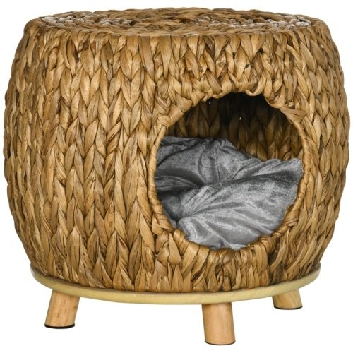 ea782abc-0fc6-4d35-b1f5-f62ecb527106.jpg PawHut Wicker Cat Bed Cat House Stool With Washable Cushion, 44 X 43 X 41cm