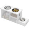 0b6d2246-78e7-461b-a0b7-1d892c54c9b3.jpg PawHut Raised Dog Bowls W/ Slow Feeder Mat, Storage Cabinet, Three Stainless Steel Bowls, Semi Auto Dispenser Function, White