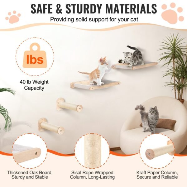 31fe5c90-3de1-48f6-aa72-3667c91290cd.jpg Wall Mounted Cat Shelves, Cat Wall Shelves And Perches With Jumping Posts & Hammocks, Cat Furniture Set Up To 40 Lbs, Removable & Washable Coral Fleece For Sleeping, Playing, Climbing, Set Of 4
